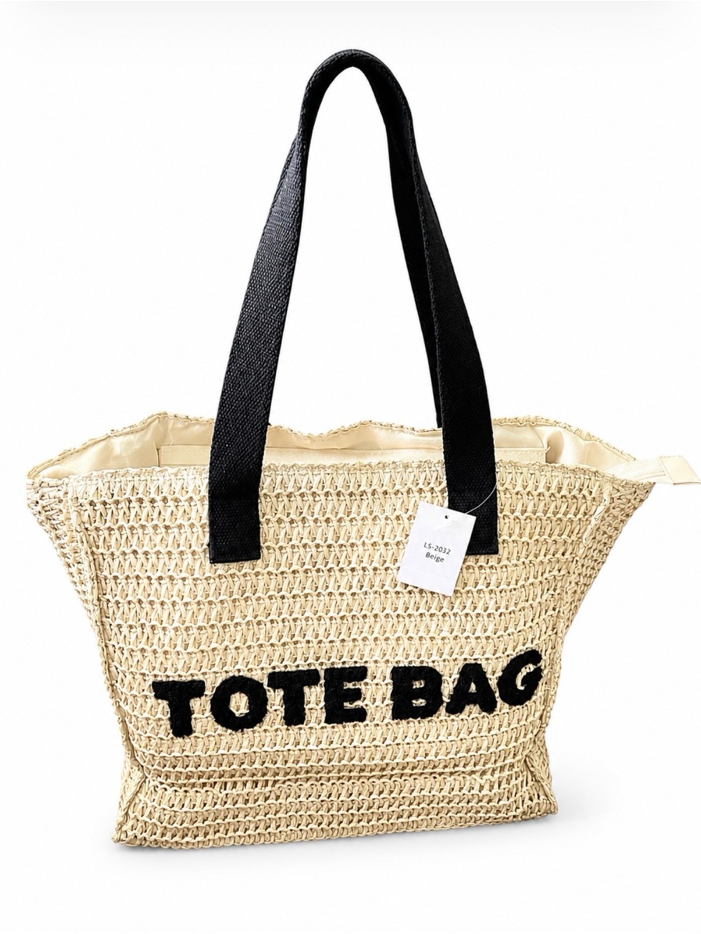 CREAM WOVEN STRAW LINED TOTE BAG